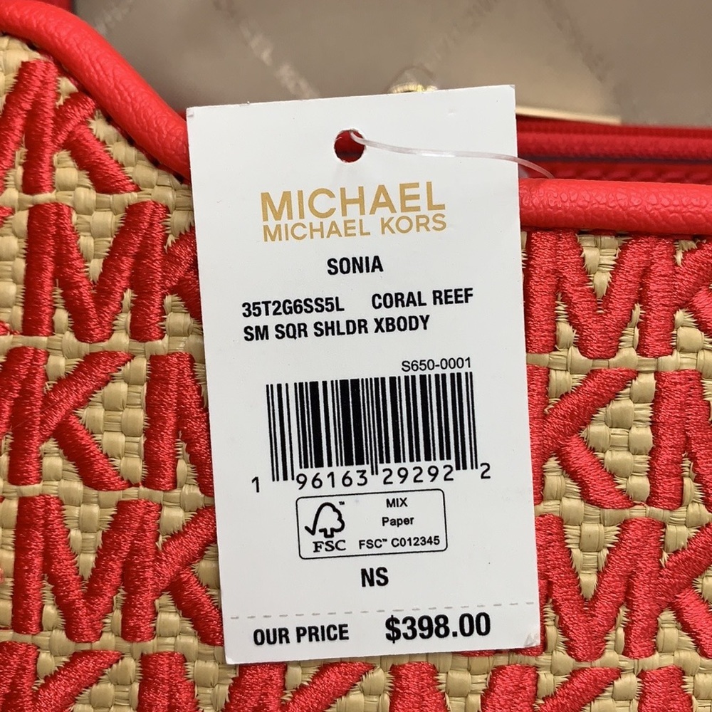 MICHAEL KORS SONIA SMALL SQUARE SHOULDER XBODY CORAL REEF COLOR - Picture 9 of 16